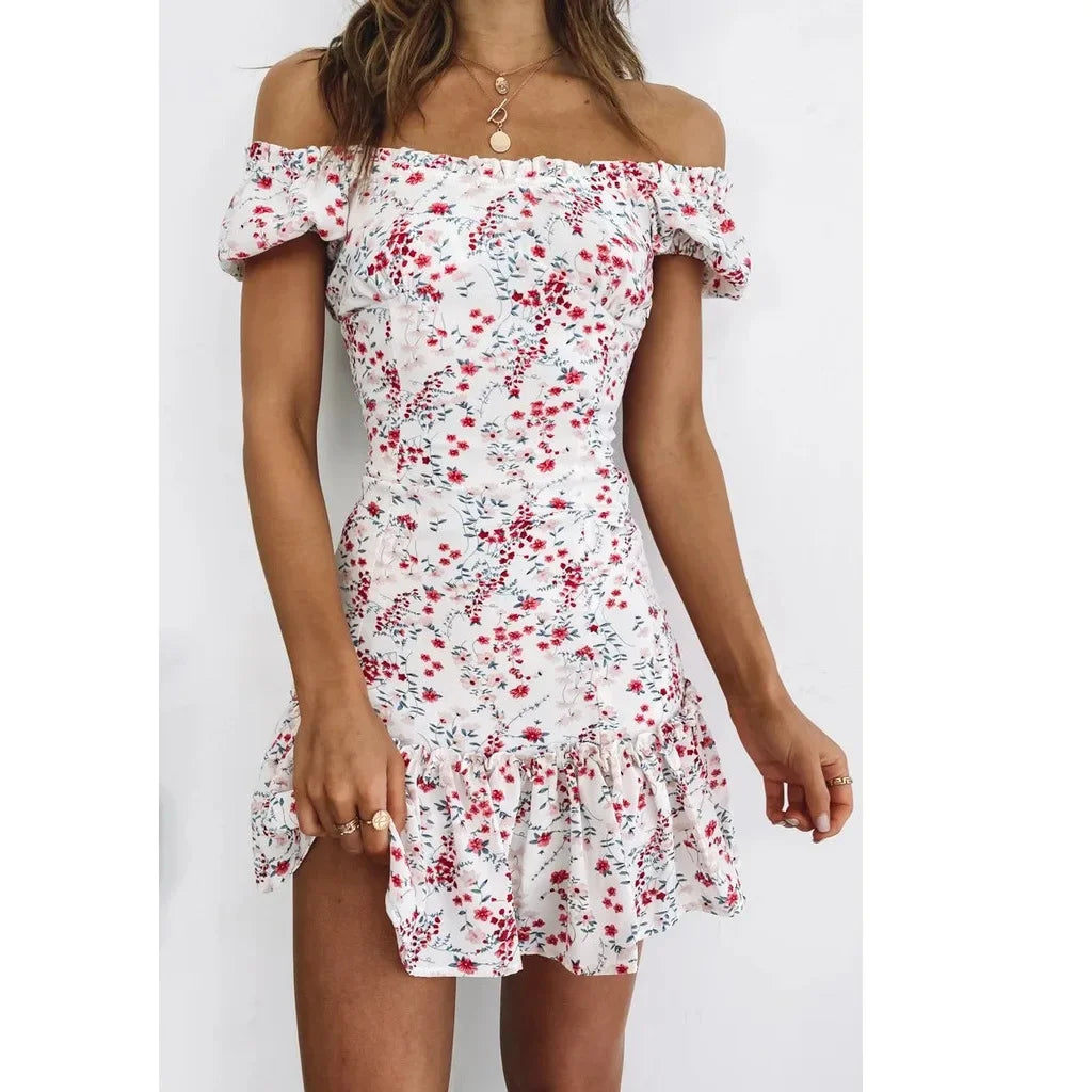 Belle Floral Puff Sleeve High Waist Mini Dress