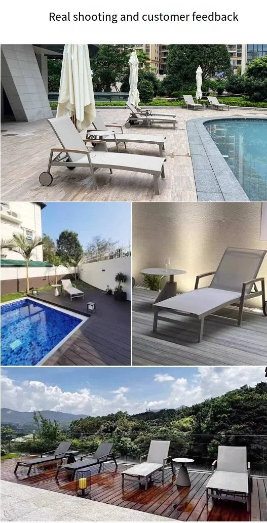 Outdoor Poolside Sun Lounger Set With Adjustable Reclining Comfortable And Durable Chaise Lounge With Armrests And Side Table