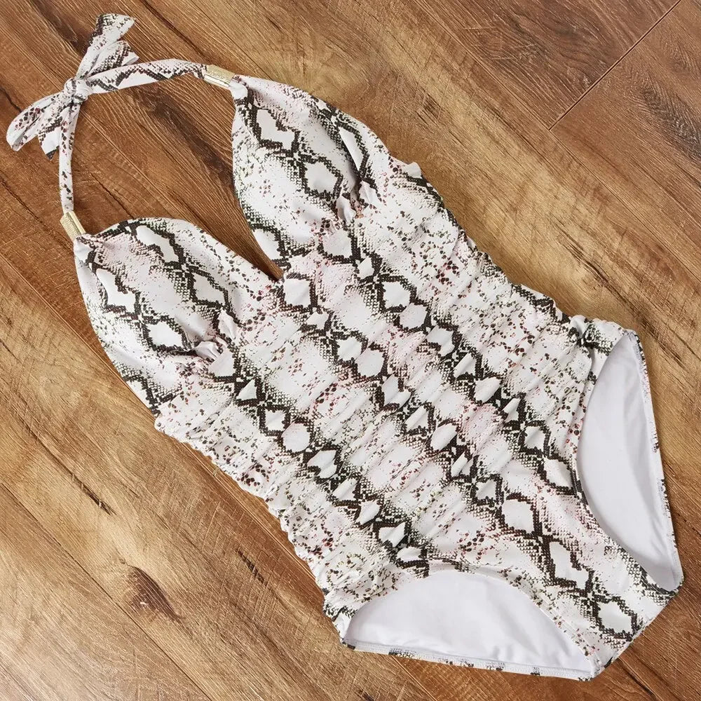 RXRXCOCO Women's Swimsuit One Piece Push Up Swimwear Women Neck Hanging Backless Sexy Bathing Suit Black Blue Beachwear Swimsuit