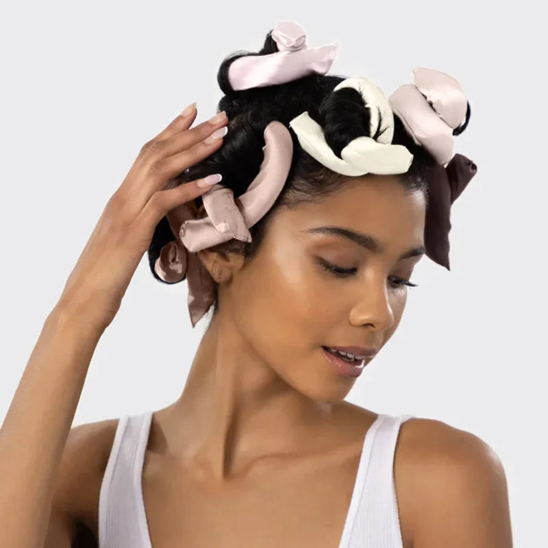 New 6pcs Flexi Rods Satin Covered Hair Rollers No Heat Hair Curlers Heatless Curls Sleeping Soft Headband DIY Hair Styling Tools LUXLIFE BRANDS