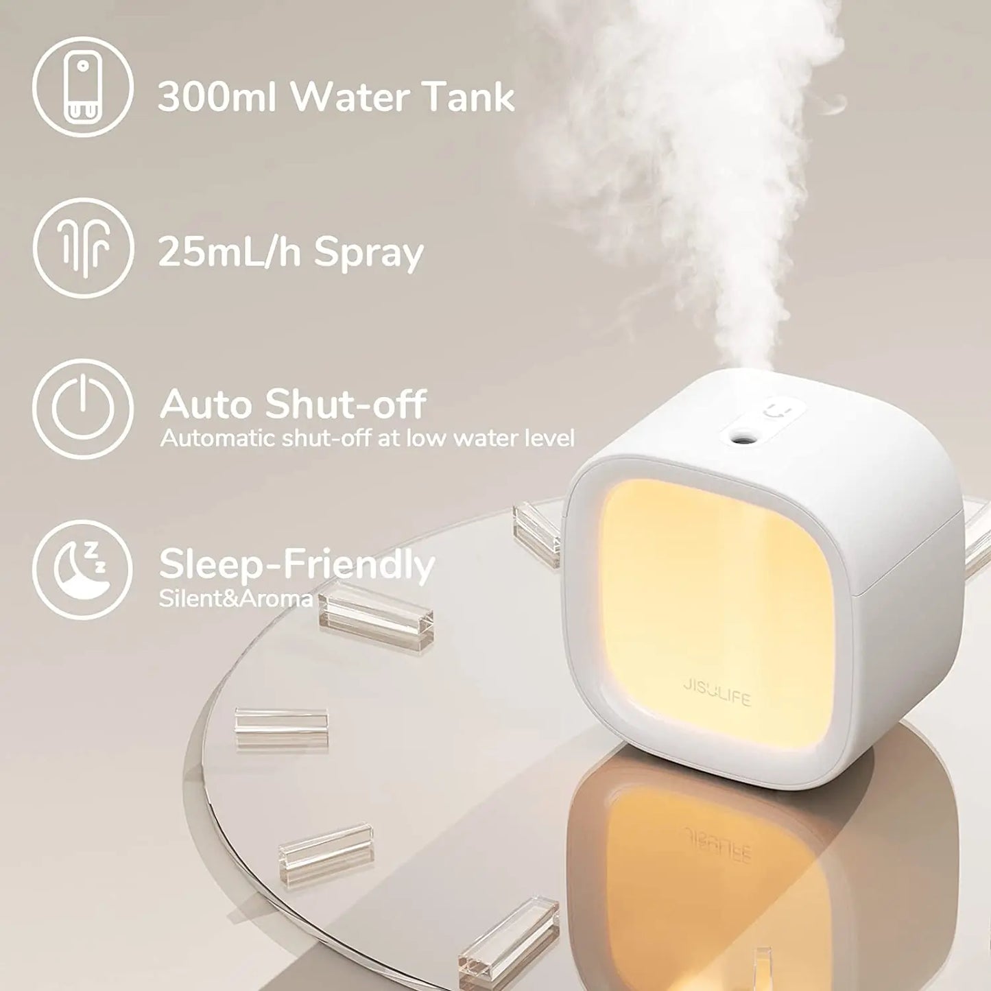 JISULIFE Portable Mini Humidifier Rechargeable Night Light Aromatherapy diffuser Mist Small Car Humidifier Quiet Desk Humidifier