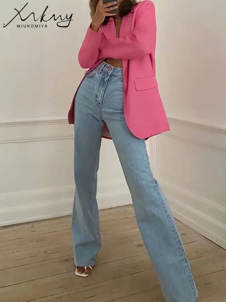 MiuKoMiYa Straight Jeans Women High Waist Streetwear Light Blue Boyfriend Denim Pants Ladies Wide Leg White Jeans For Women 2023 LUXLIFE BRANDS