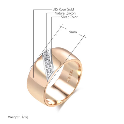 Kinel Luxury Natural Zircon 9mm Width Rings For Women 585 Rose Gold Silver Color Mix Setting Design Daily Bride Wedding Jewelry