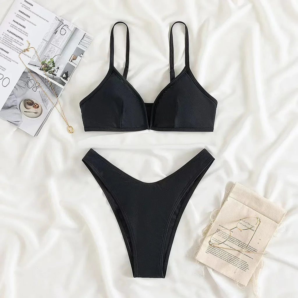 Hot Sale Of The Season New Pure Color Sexy Quick Dry Tight Bikini Swimwear for Holiday Hot Girl Cross-Border Bikini Set Women's Luxlife Brands