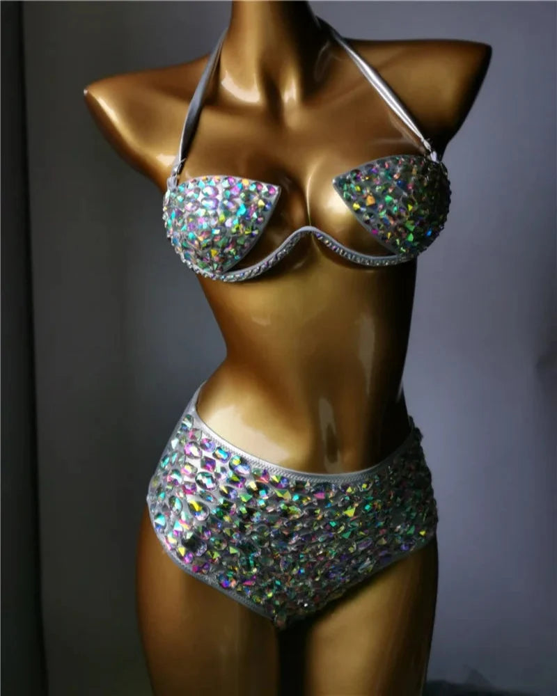 The Venus Horizon Rhinestone Bikini – Premium Crystal Triangle Showgirl Set