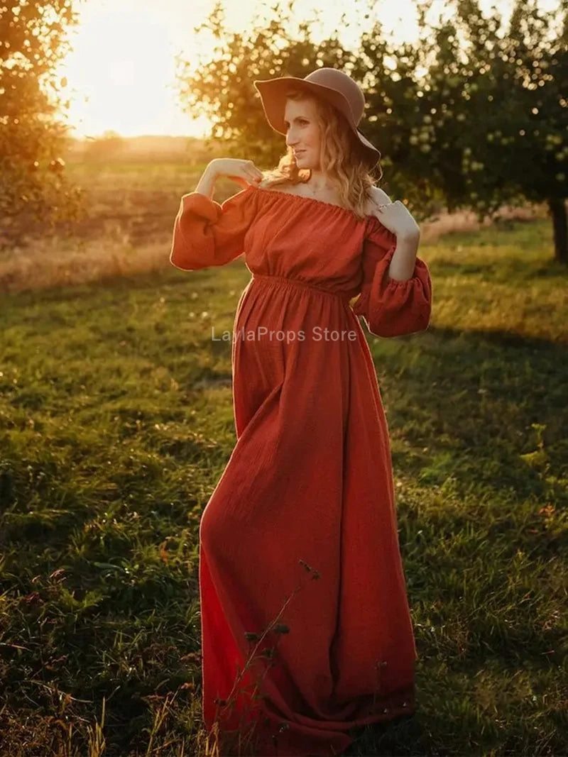 Boho Linen Maternity Photo Shoot Dress