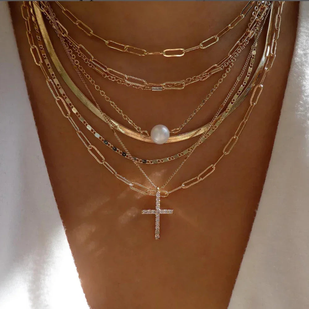 Vintage New Gold Color Multiple Styles Necklace For Women Boho Trendy Multi-Layer Crystal Pendant Necklaces Set Jewelry Gifts LUXLIFE BRANDS
