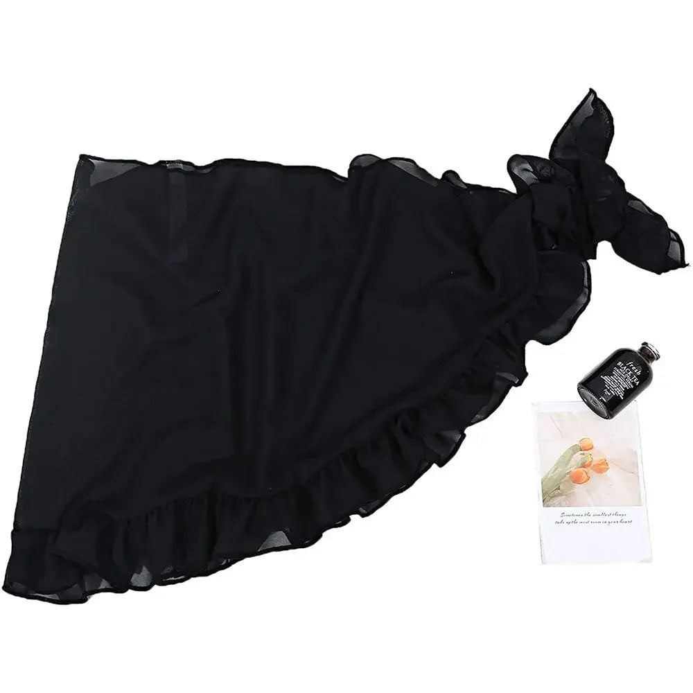 Swimsuit Coverups for Women Ruffle Hem Sarong Beach Bikini Wrap Sheer Short Skirt Chiffon Scarf for Swimwear