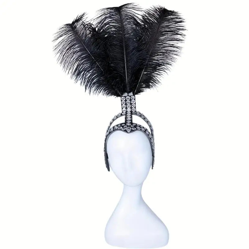 Ostrich Feathered Rhinestone Headpiece