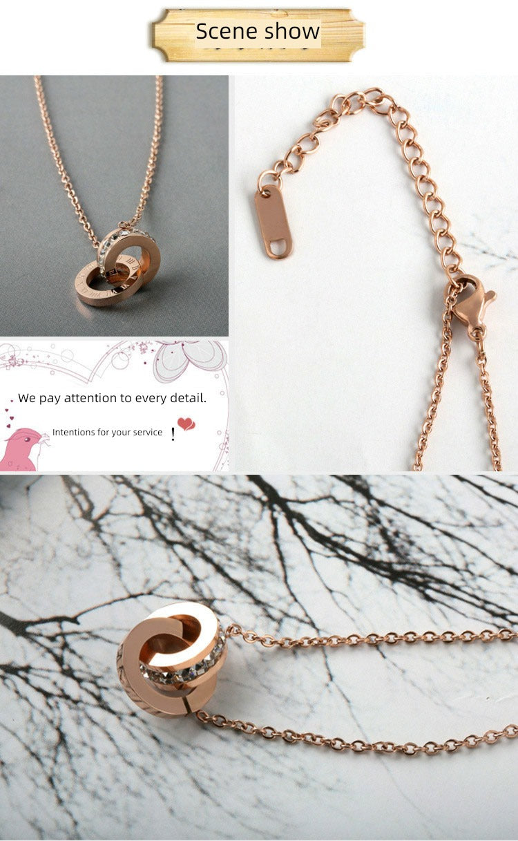 Number Titanium Steel Pendant Necklace Women's 18K Rose Gold Luxlife Brands