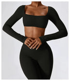 Yoga Shirts Fitness Long Sleeve Women Sport Crop Top Women Square Neck Gym Top Yoga T-Shirt Clothing Casual Quick Dry Sportswear Luxlife Brands