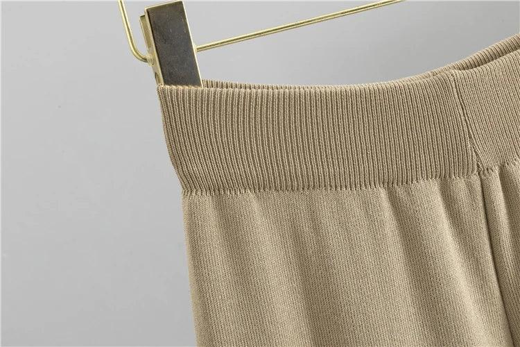 Autumn Winter Women Knit 2 Piece Set New Large Gold Button V-neck Cardigan Coats+High Waist Baggy Wide Leg Pants Sweater Suits Luxlife Brands
