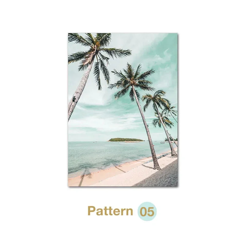 Turquoise Maldives Summer Sea Beach Coconut Tree Wall Posters and Prints Canvas Painting Landscape Picture for Living Room Decor