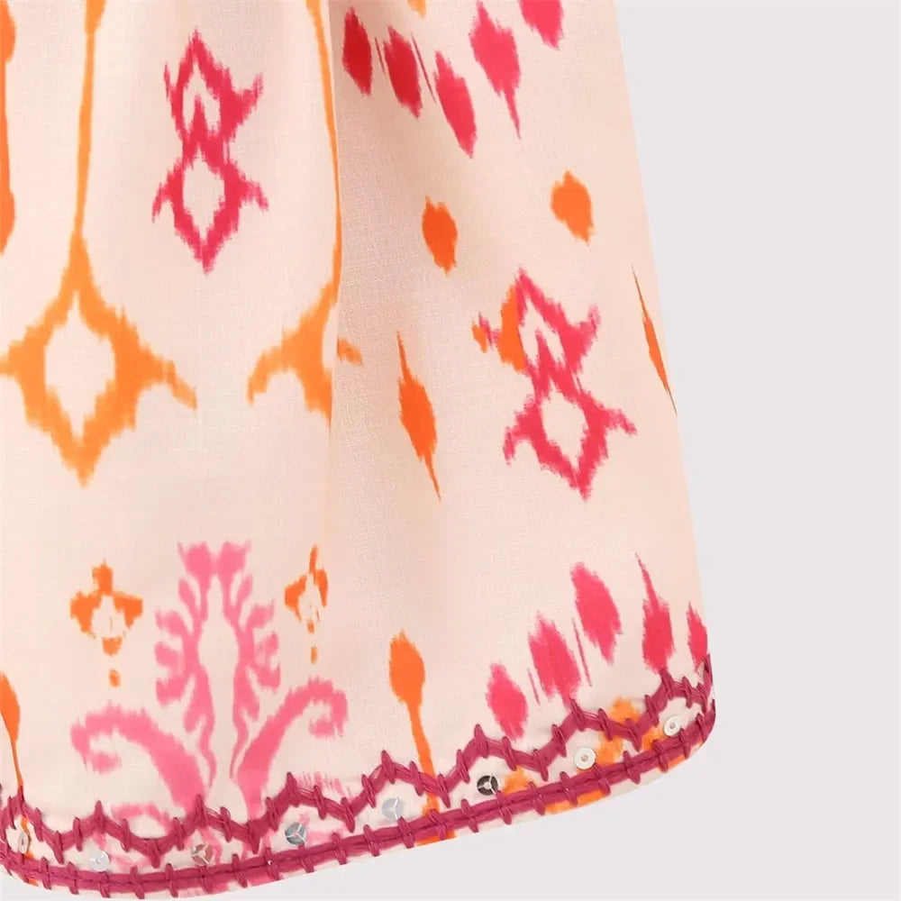 UNIZERA2023 Autumn New Women's Fashion Versatile Sexy V-Neck Sleeveless Embroidery Beaded Print Short Top LUXLIFE BRANDS