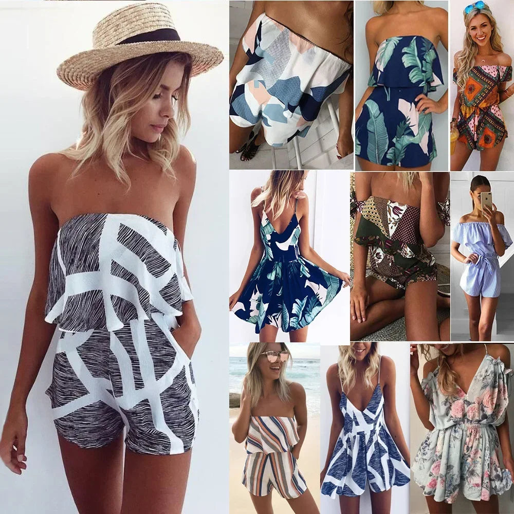 Bohemian Style Playsuit Floral Print Sexy Rompers Short Overalls Top Macacao Feminino Women Clothes Casual Summer Beach Jumpsuit LUXLIFE BRANDS