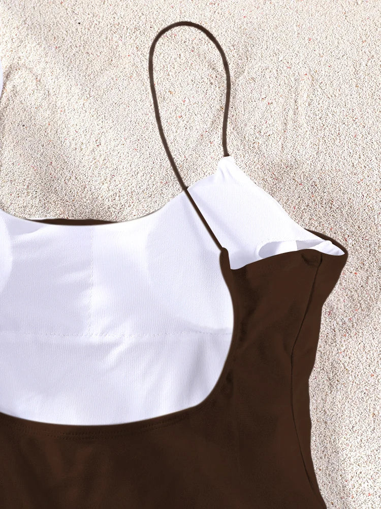 Miyouj Solid Color Swimwear Women's Swimsuit Bandage One Piece Suit High Waist Beachwear High Cut Bathsuit Hollow Out Swimsuits