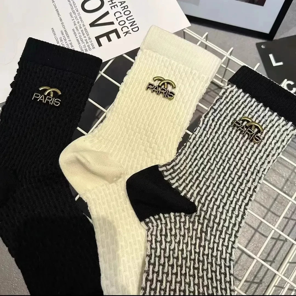 Retro Metal Letter Label Socks Brand Designer Sock Europe Letter Cotton Luxury Socks Sexy Warm Personality Fashion Boots Socks LUXLIFE BRANDS