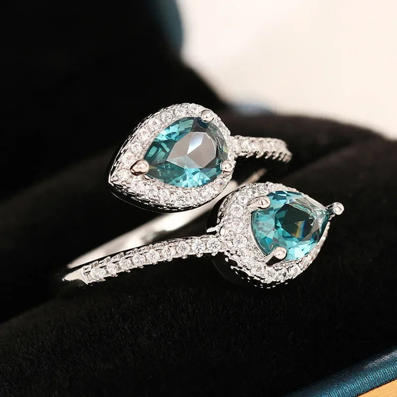 Ocean Eyes 925 Sterling Silver Blue Zircon Adjustable Ring LUXLIFE BRANDS