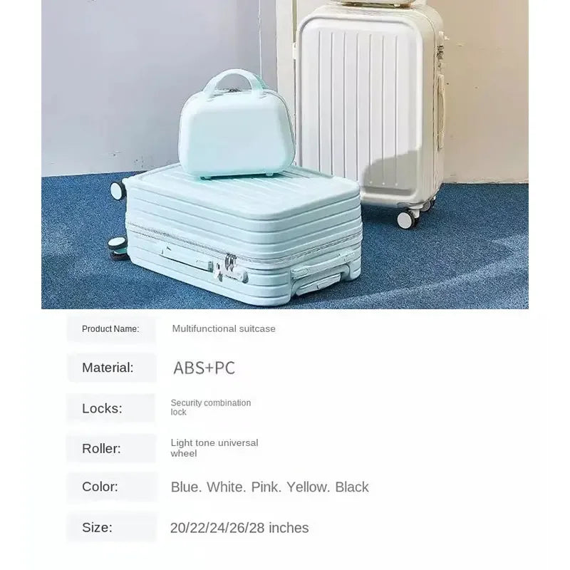 Large Pastel Suitcase With USB Charging Port & Cup Holder