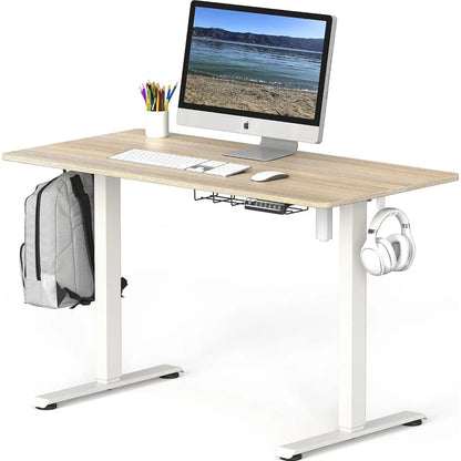 Height Adjustable Standing Desk, 48 x 24 Inches, White Frame and Maple Top