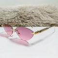 New Cat Eye Rivet Rimless Sunglasses Women Luxury Fashion Brand Oval Narrow Sun Glasses Shades Trendy Elegant Unique Eyewear