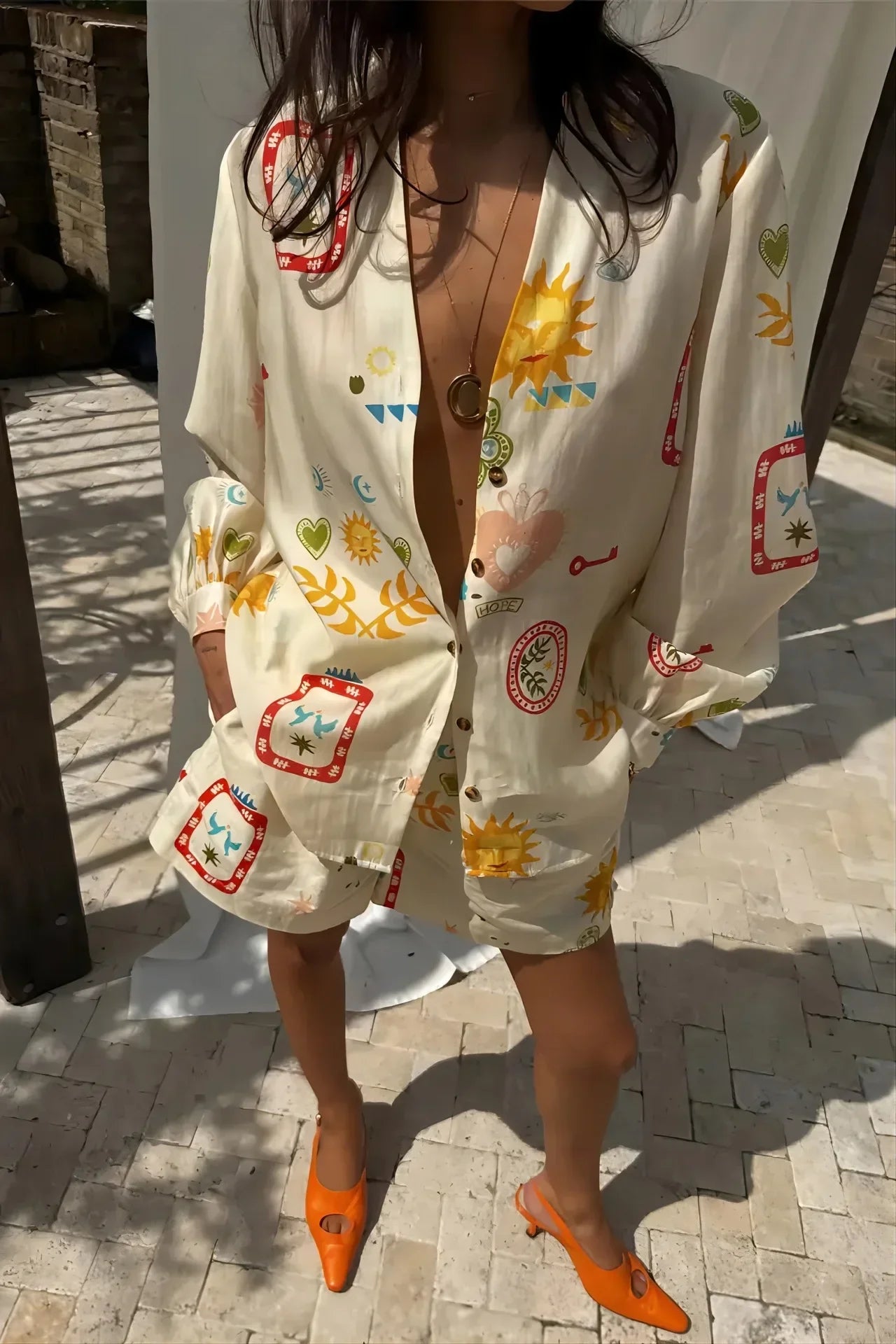 Women Fashion Elastic Waist Two Piece Sets Elegant Floral Print Lapel Long Sleeve Top Short Pants Suit Casual Holiday Outfits Luxlife Brands