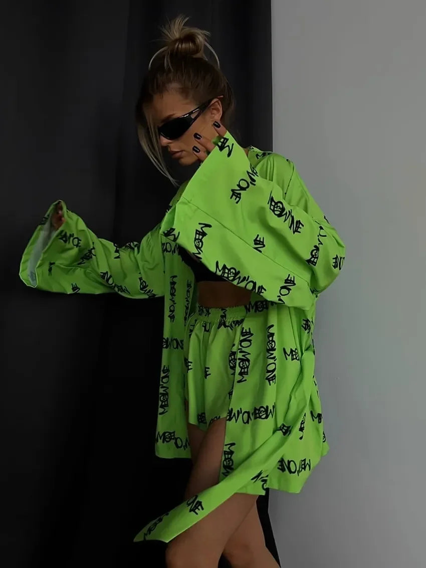 Marthaqiqi Sexy Sleepwear Suits With Shorts Pijama Print Nightwear Lace-Up Robes Women'S Nightgown Full Sleeve Women Pajama Set LUXLIFE BRANDS