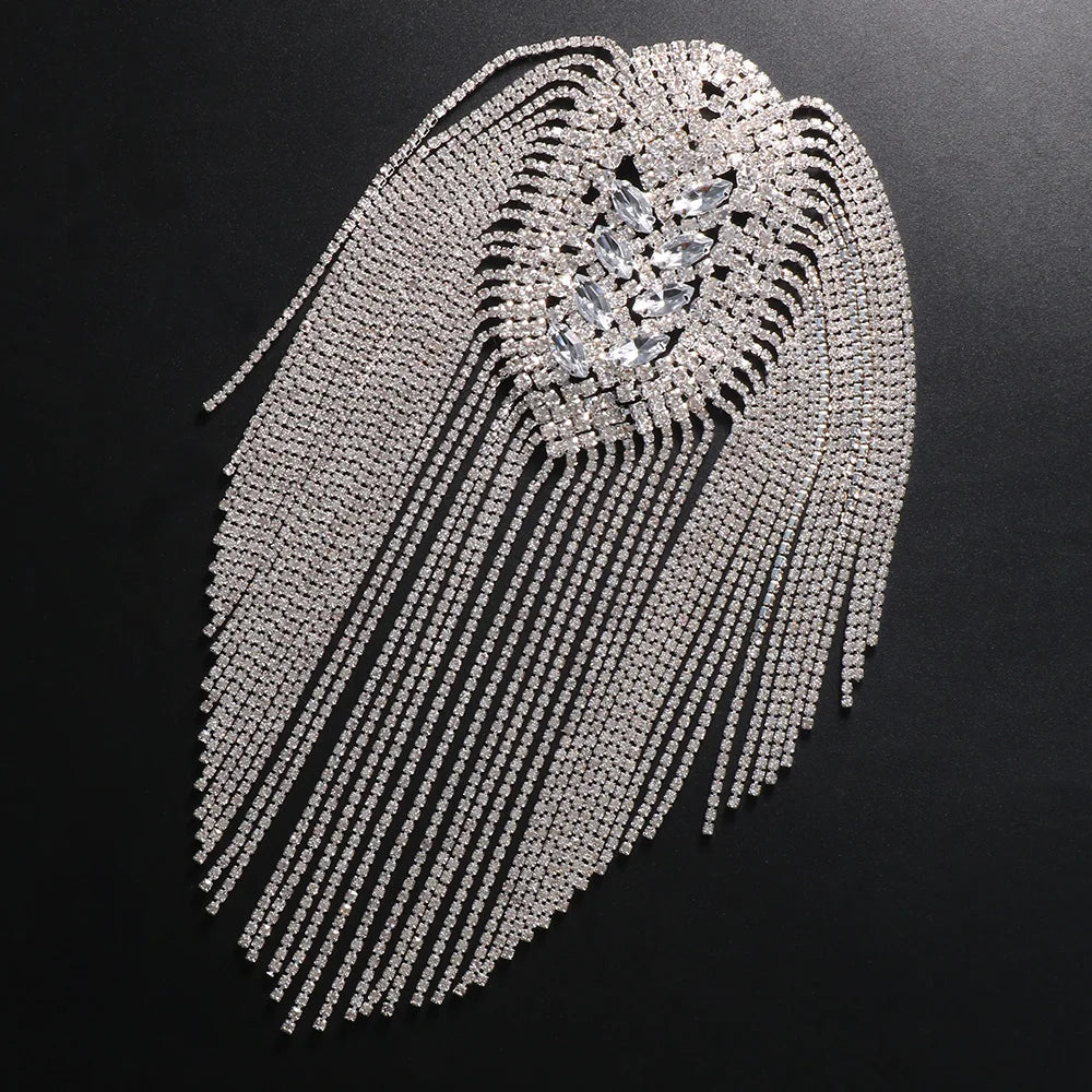 Rhinestone Tassel Chain Epaulette Shoulder Pad Applique