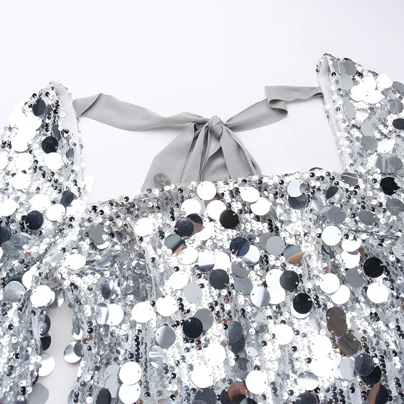 Glitter Sequin Mini Dress Women Elegant Backless Long Sleeve Short Dresses Slit Bodycon Sexy Club Party Clothes YY23549SK LUXLIFE BRANDS