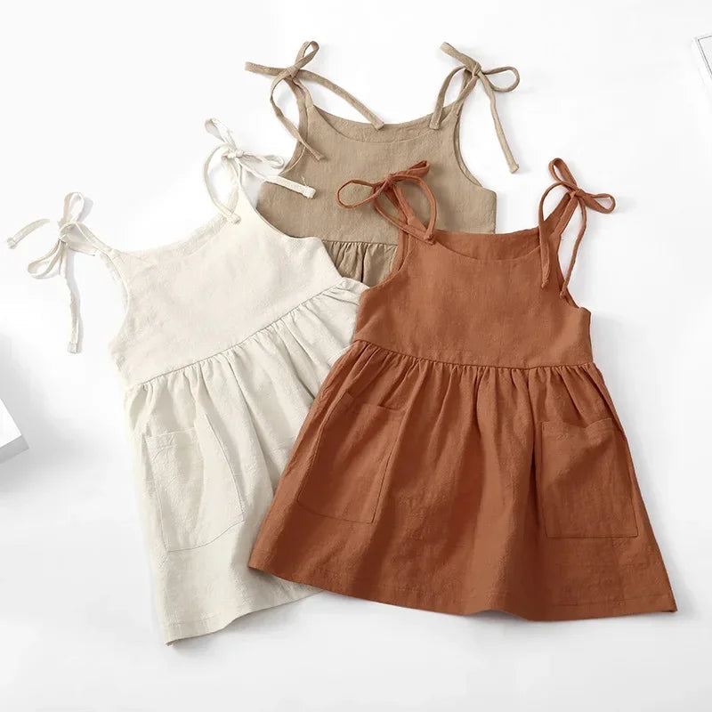 Summer Toddler Girl Dress Solid Cotton Sleeveless Children Dress Kids Sundress Slip Dress Fashion Girls Clothing Luxlife Brands