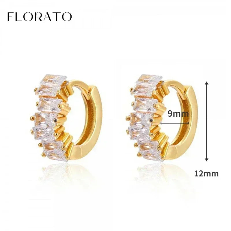 Luxury white crystal zircon earrings 925 sterling silver ear needles Hoop gold earrings For women Fashion Luxury Wedding Jewelry