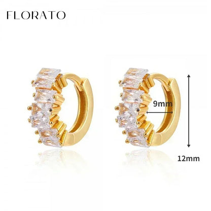 Luxury white crystal zircon earrings 925 sterling silver ear needles Hoop gold earrings For women Fashion Luxury Wedding Jewelry