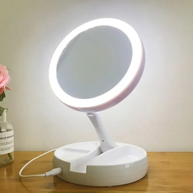 Foldable USB Charging or Battery Led Mirror Makeup White Vanity Cosmetic Mirror with Light 10X Magnifying Table Mirrors LUXLIFE BRANDS