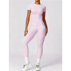 Seamless Yoga Set Women Pink Short Sleeve Top with High Waist Leggings Two Piece Workout Clothes Sports Fitness Gym Sets Luxlife Brands