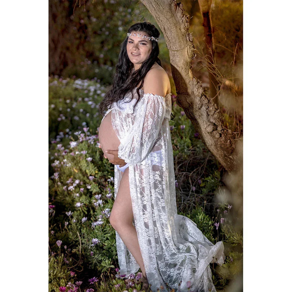 Maternity Photo Shoot Mesh Lace Maxi Dress Luxlife Brands