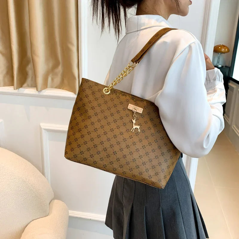 New Presbyopia Handbag Texture Soft Leather Large Capacity Tote Women Bag With Hanging Accessories Shoulder Bag Luxlife Brands