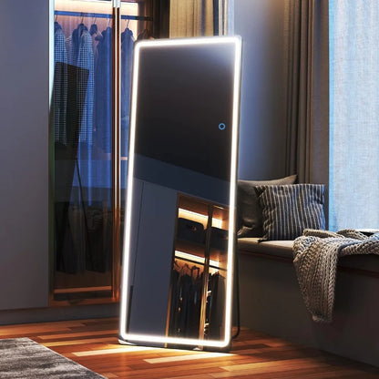 Free Standing Floor Mirror Decorative Mirrors Wall Mounted Mirror Light Up MirrorBlack 65"x22" Flexible Bathroom Products Home LUXLIFE BRANDS