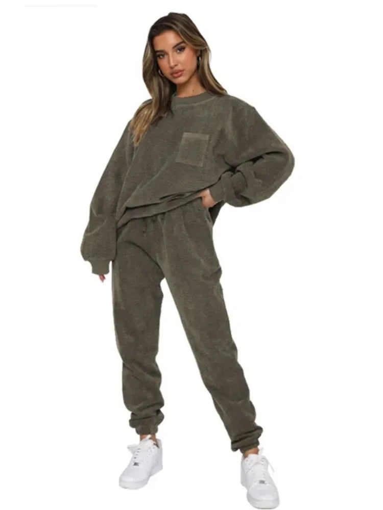 Corduroy Long Sleeve Hoodie and Pants Set