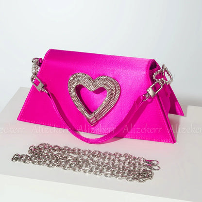 Lux Heart Shaped Bling Satin Handbag