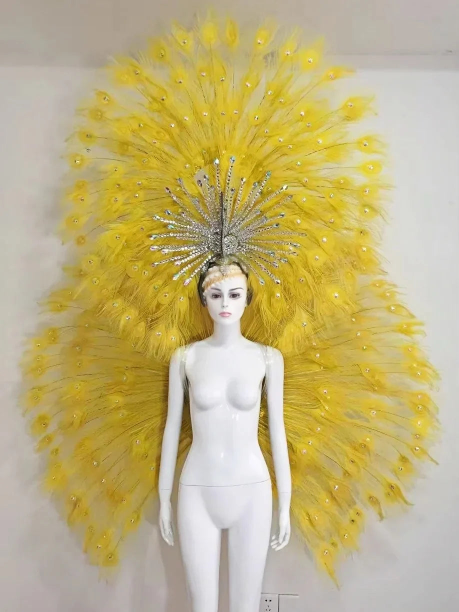 Showgirl Feather Backpiece and Rhinestone Headdress Set