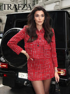HH Women Fashion Red Texture Skirt Sets Single Breasted Lapel Jacket Coat Side Zipper Shorts Skirts High Street Lady Outfit Luxlife Brands