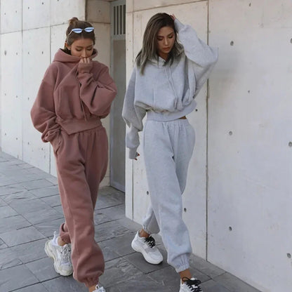 Women Hooded Sweatshirt & Pants Set