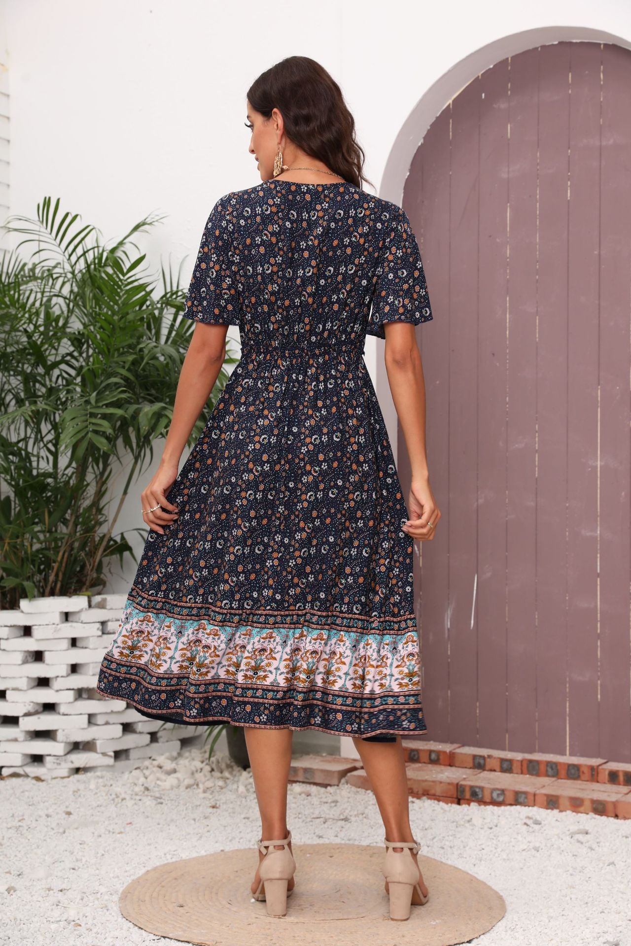 TEELYNN Casual Short Sleeve Maxi Dress for Women Summer 2022 Vintage Deep V Floral Print Dresses Beach Wear Loose Vestidos