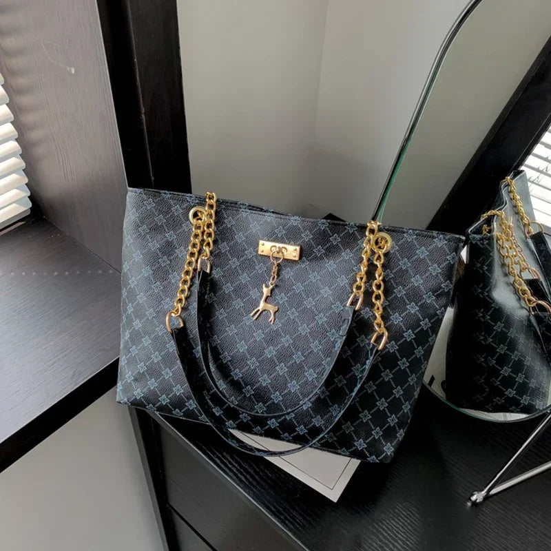 New Presbyopia Handbag Texture Soft Leather Large Capacity Tote Women Bag With Hanging Accessories Shoulder Bag Luxlife Brands