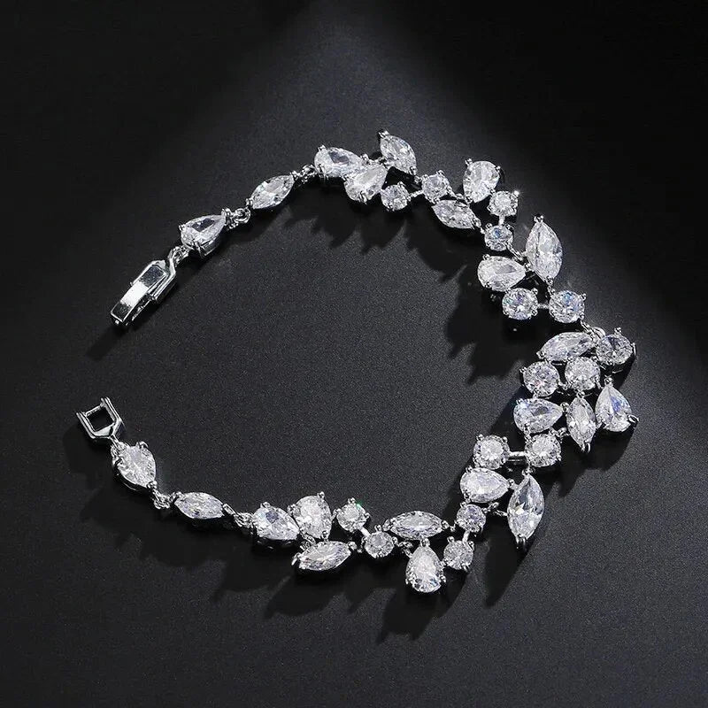 Uilz Luxury Leaf Shaped Bracelet White Gold Color AAA Cubic Zirconia Bracelets Gift for Women Prom Evening Party Jewelry LUXLIFE BRANDS