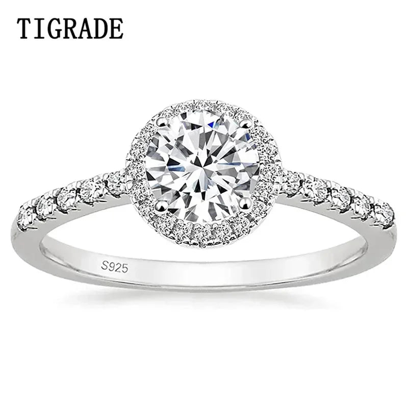Tigrade 925 Sterling Silver Rings Round 1.25CT Halo CZ Engagement Rings for Women Cubic Zirconia Wedding Bands Promise Rings