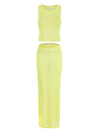 Women Sexy Knit See-through Shiny Top Half Long Skirt Set 2025 Summer Beachwear Swimsuit Cover Up 2 Piece Party Club Outfit K68 Luxlife Brands