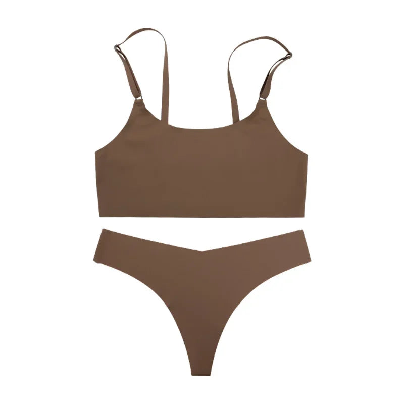 Hot Sale High Quality Latest Design Us Size Stylish Solid Ice Silk Seamless Wireless Bras And Women Underwear Set Luxlife Brands