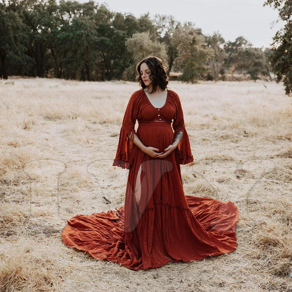 Bohemian Cotton Photo Shoot Pregnancy 2 Pc Gown Luxlife Brands