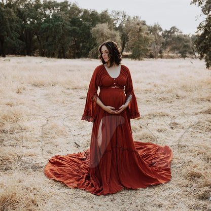 Bohemian Cotton Photo Shoot Pregnancy 2 Pc Gown